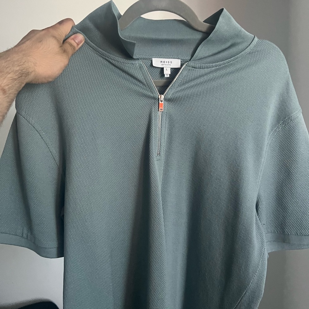 Reiss | Charles Textured Zip Polo | Large Teal | NEW